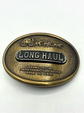 Vintage Long Haul Professional Truck Driver Brass Tone Belt Buckle Made USA
